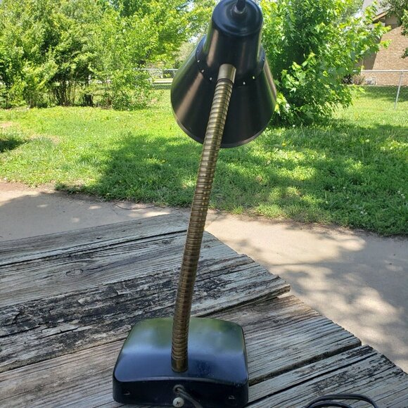 Vtg MCM Mid Century‎ Modern Industrial Black Gold Flex-Arm Desk Lamp Retro - Picture 3 of 16
